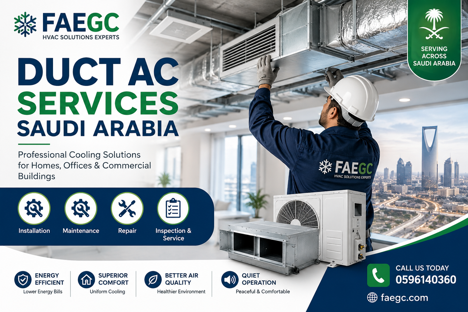 Duct AC Services Saudi Arabia for professional installation, maintenance, and repair by FAEGC